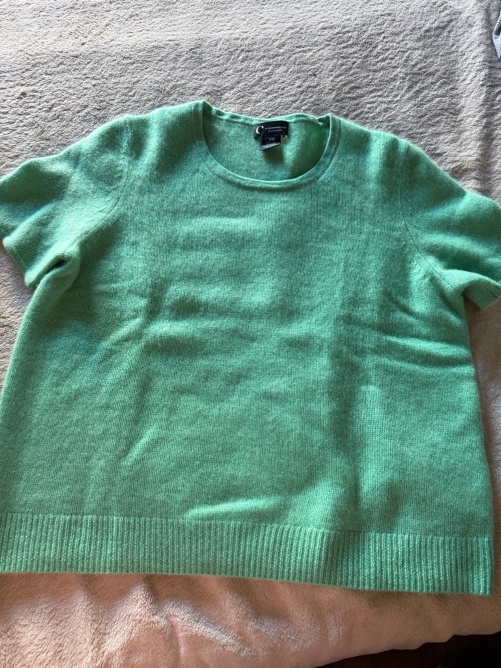 Bloomingdale's Mint Green Short-Sleeve Crewneck Sweater